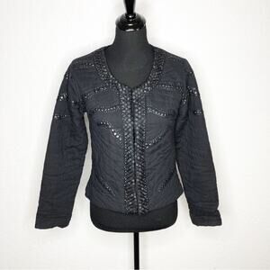 Malvin Women black quilted beaded hook front blazer jacket size 8